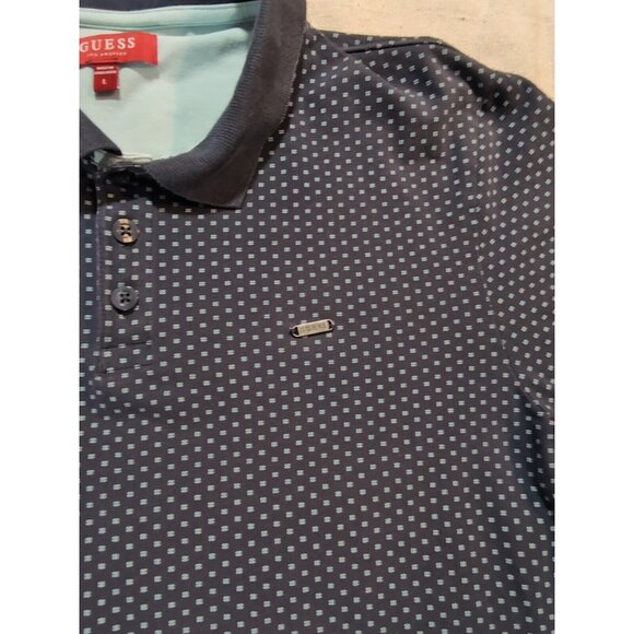Guess Men's Short Sleeve Polo Shirt Geometric pattern Blue Large - Picture 5 of 9
